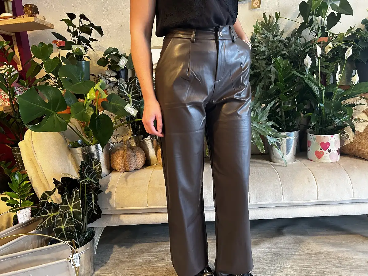 Pantalon simili cuir marron